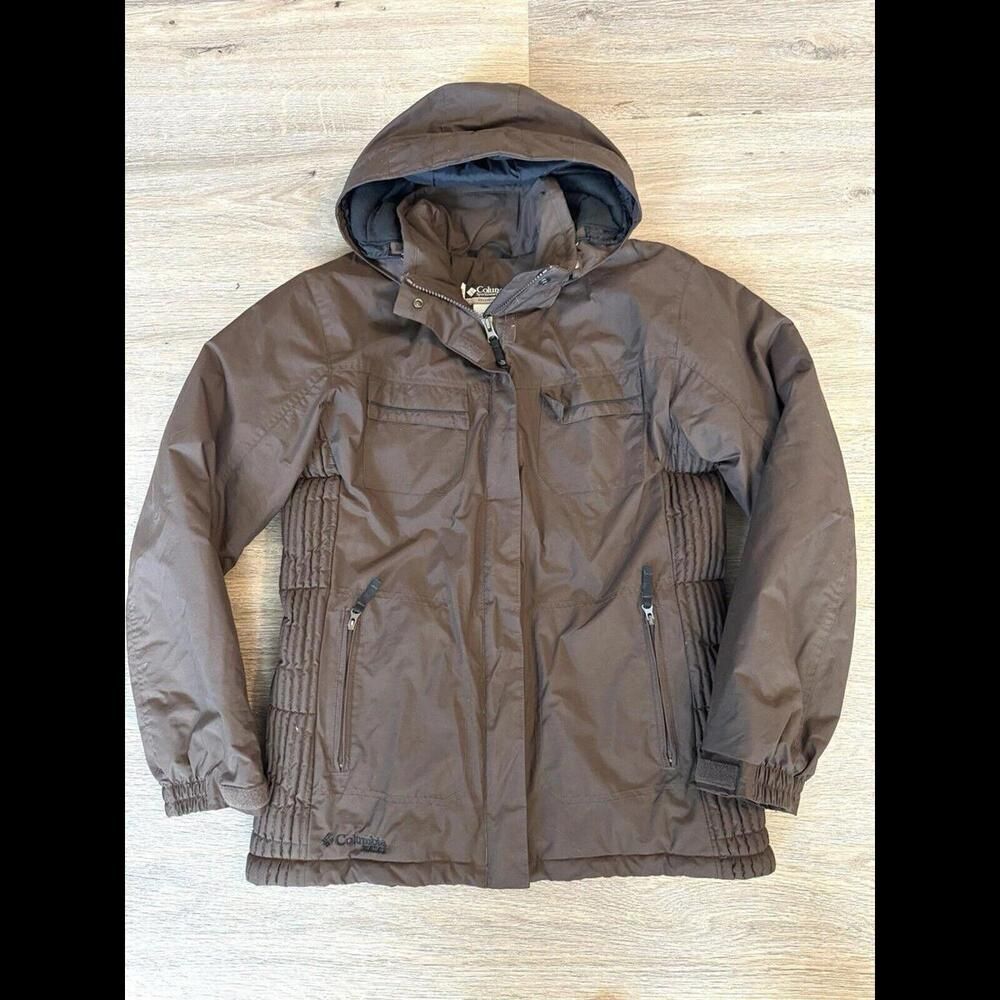 Columbia XCO Puffer Long Jacket Womens Coat Size M Brown Hooded Ski